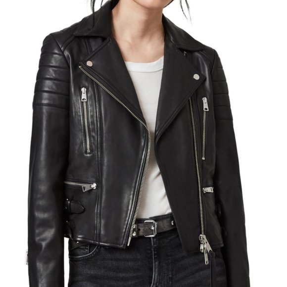 AllSaints Halley Leather Biker/Moto Jacket - Picture 3 of 5